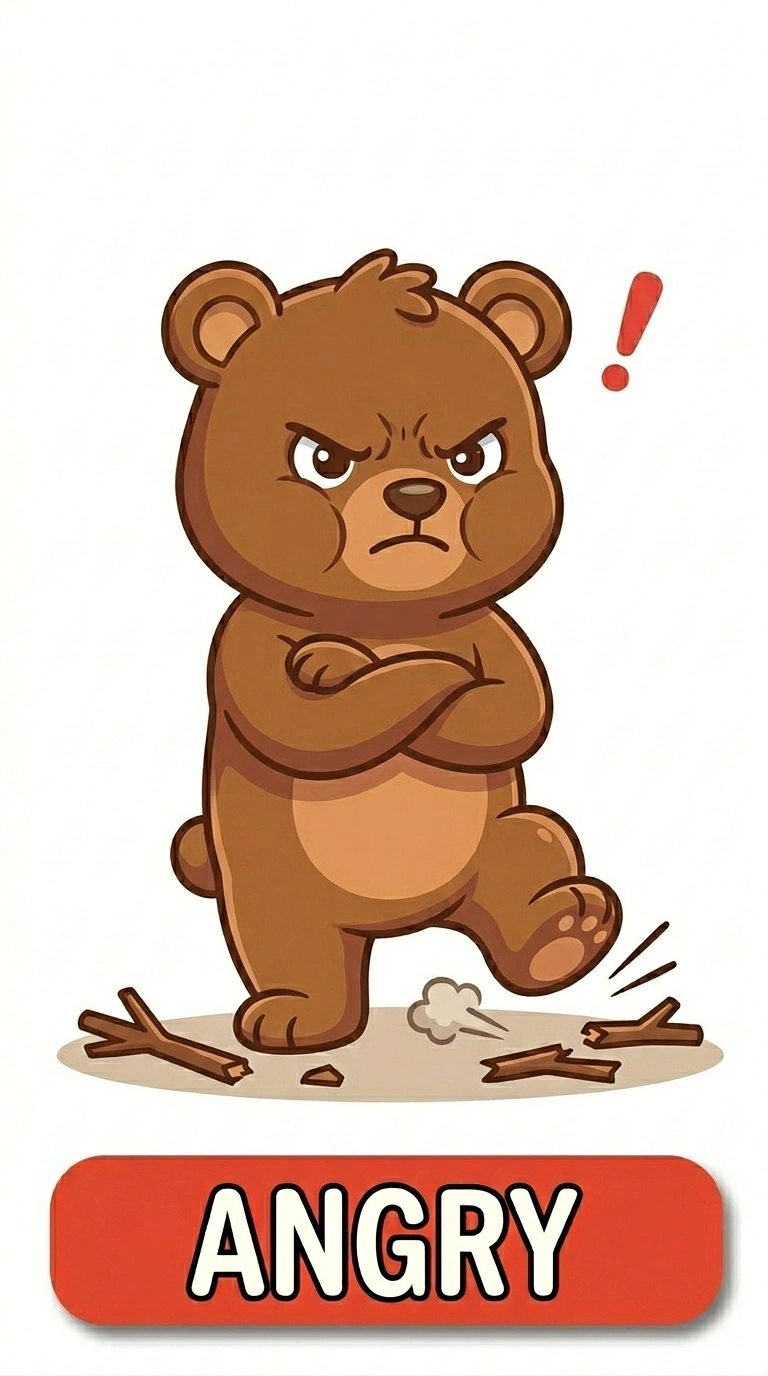 Angry Benny Bear Emotion Flashcard for Kids | Printable Feelings Activity