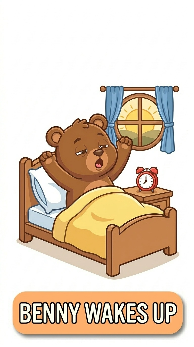 Benny Wakes Up Daily Routine Flashcard for Kids