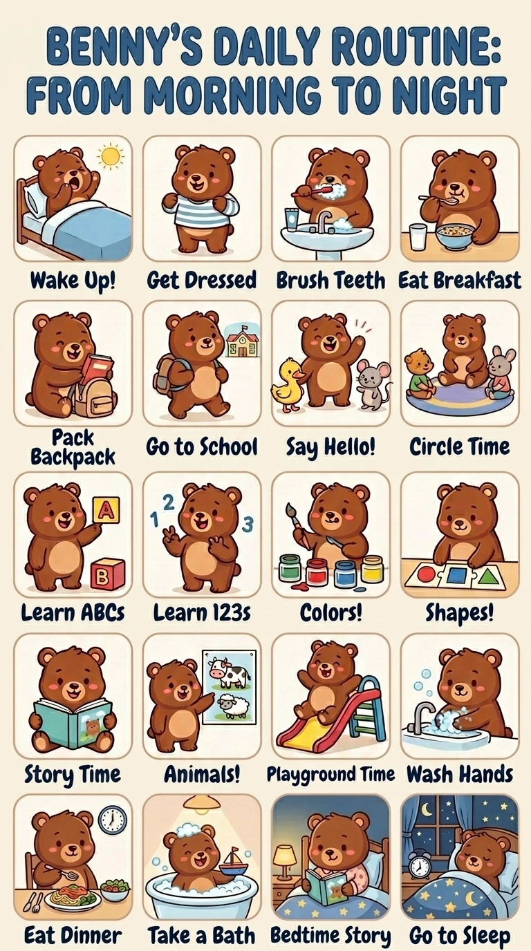 Benny's Daily Routine Poster for Kids | Morning to Night Activity Chart