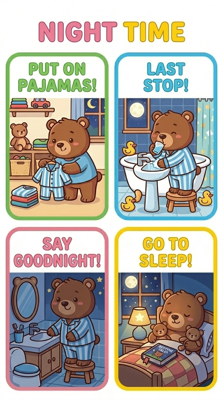 Benny's Night Time Bedtime Routine Poster for Kids | Printable Activity