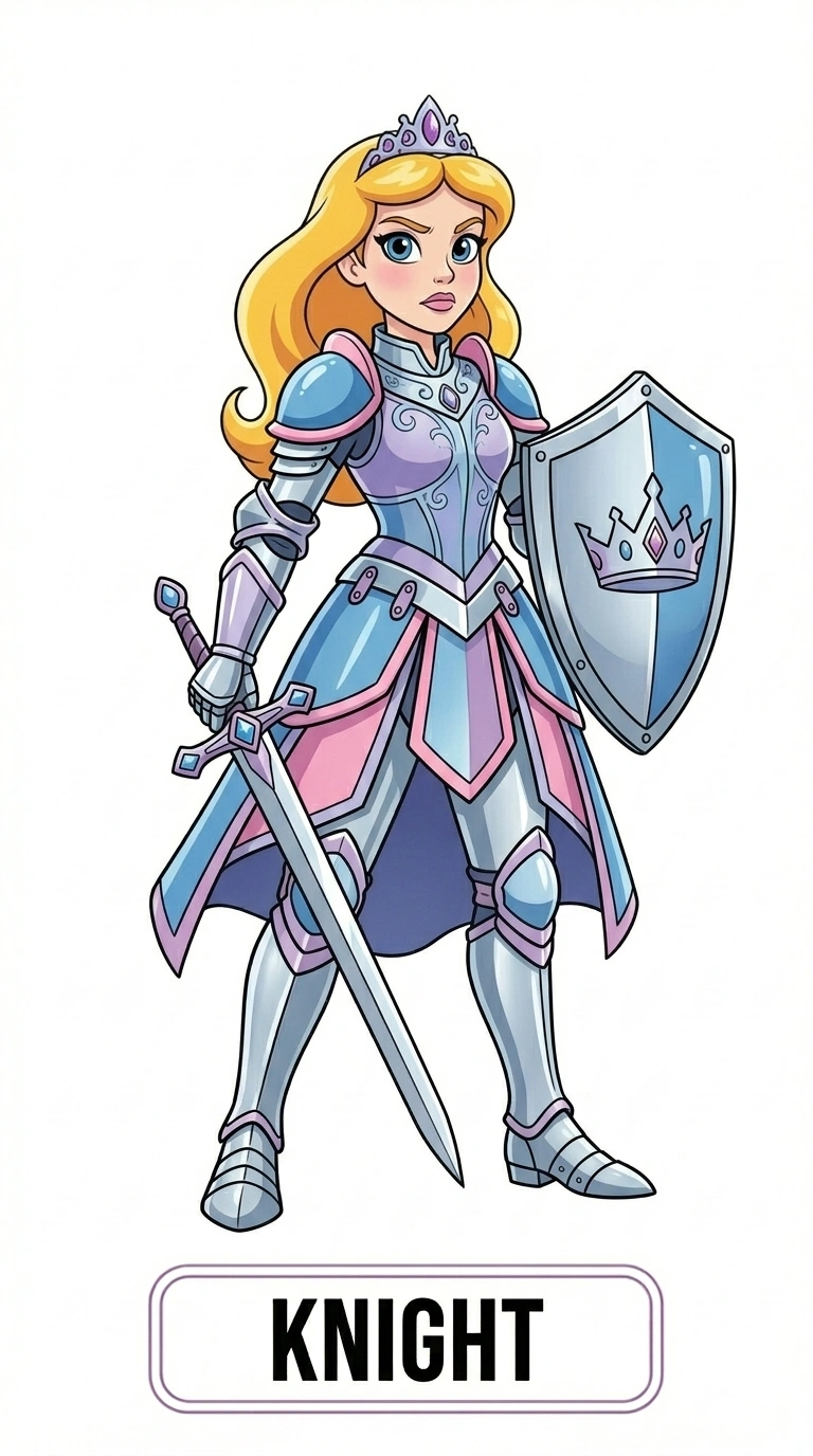 Brave Knight Fairytale Character Flashcard for Kids - Hero Story Art