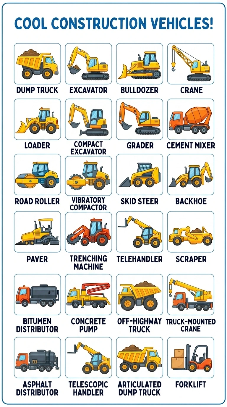 Cool Construction Vehicles Poster for Kids - Educational Heavy Machinery Chart