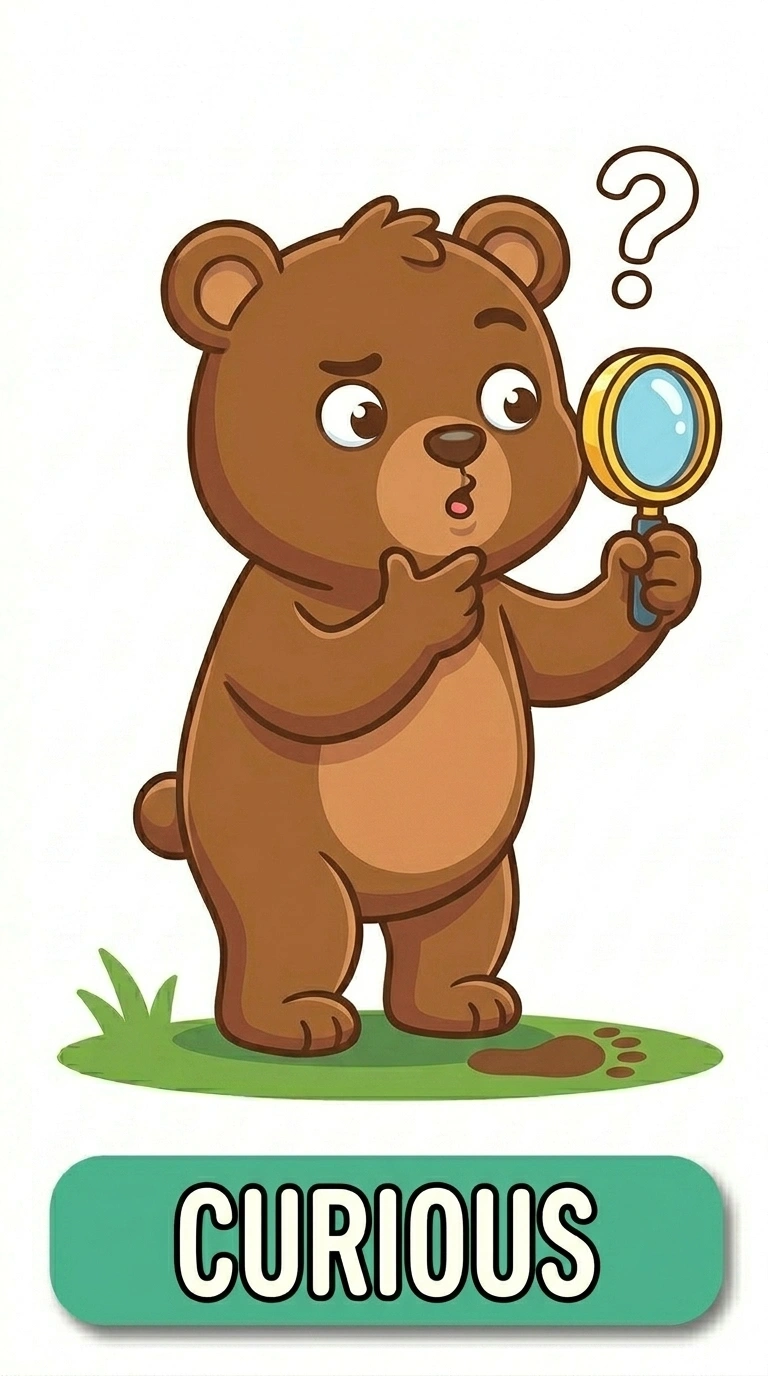 Curious Benny Bear Emotion Flashcard | Fun Learning for Little Detectives