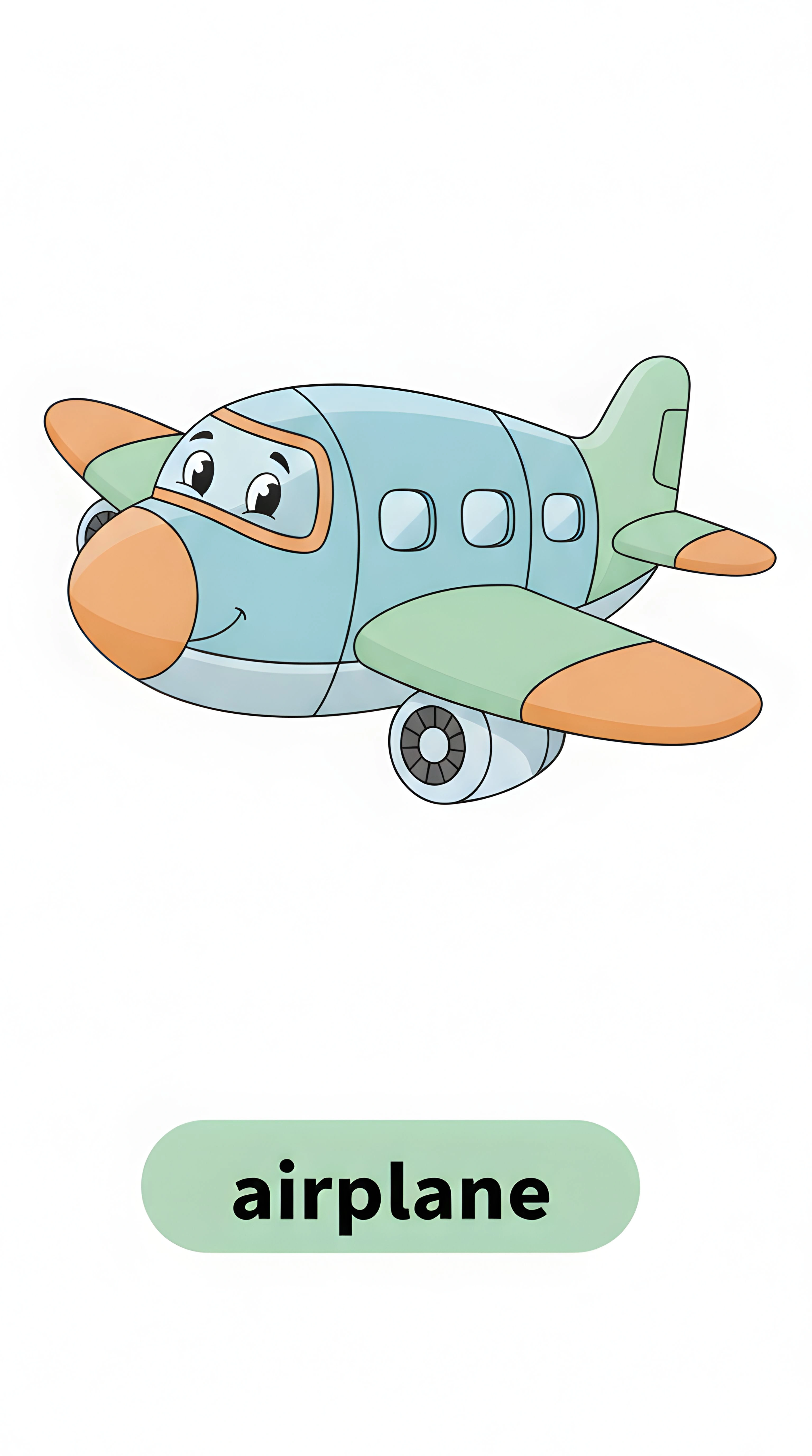 Cute Airplane Flashcard for Kids - Fun Air Travel Learning Art