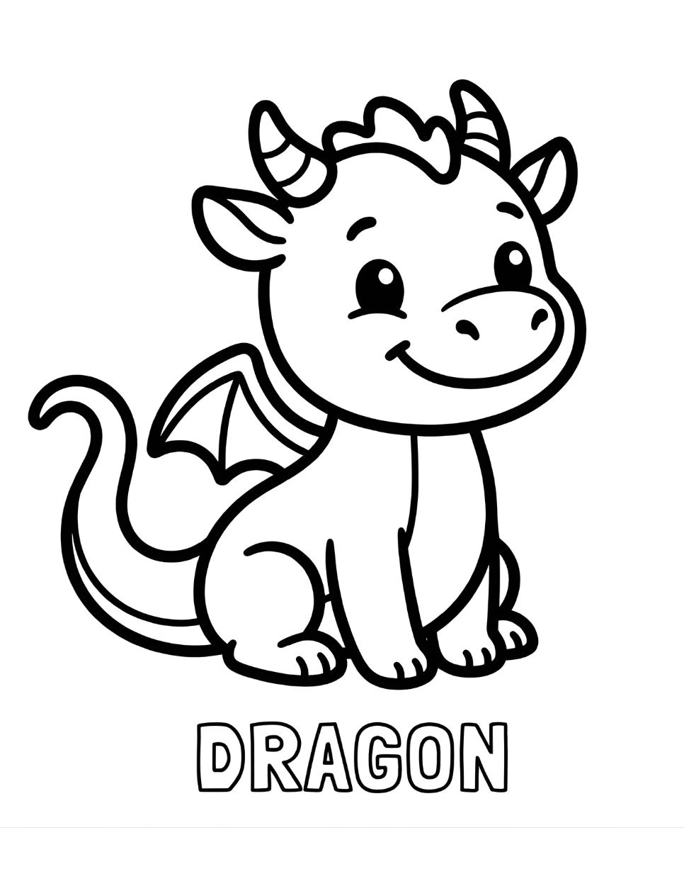 Cute Baby Dragon Coloring Page for Kids | Free Printable Fairy Tale Activity