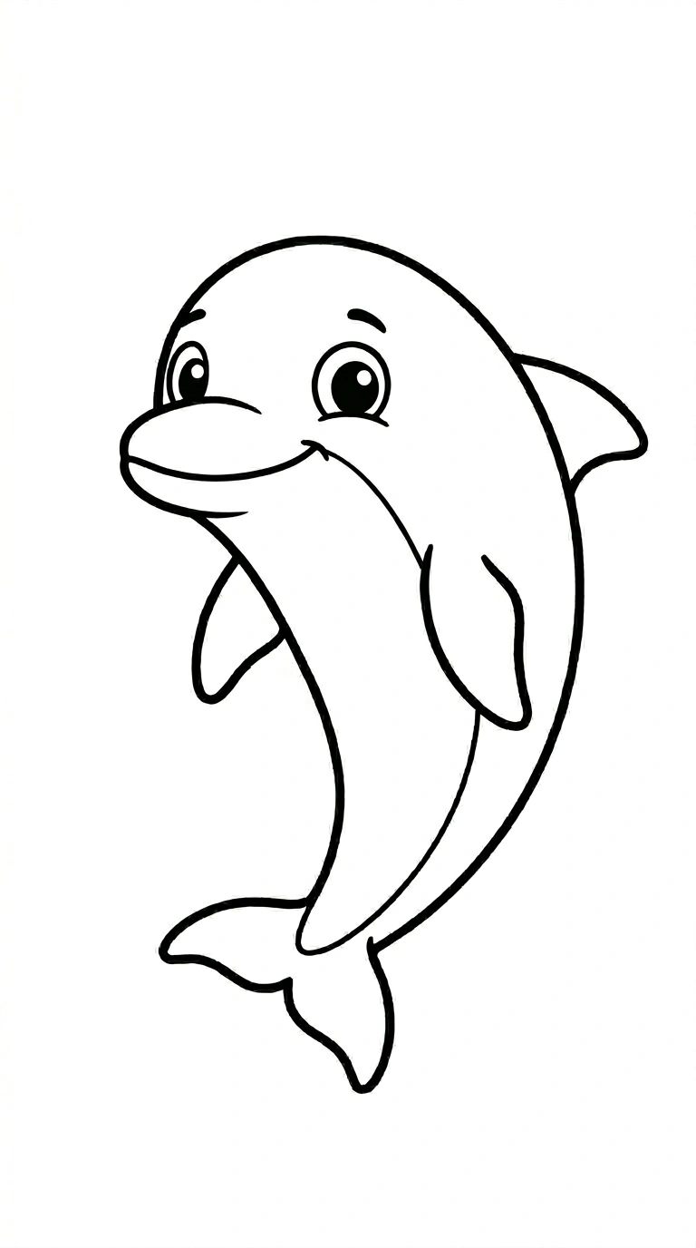 Cute Dolphin Coloring Page for Kids - Free Ocean Animal Art