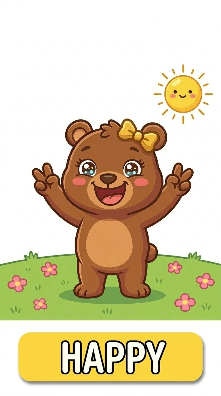 Cute Happy Bear Emotion Flashcard for Kids | Printable Feelings Activity