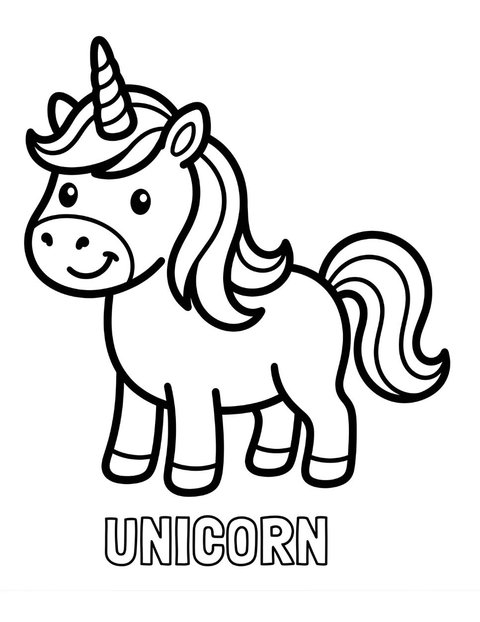 Cute Magical Unicorn Coloring Page for Kids | Printable Safari Fairy Tale Activity