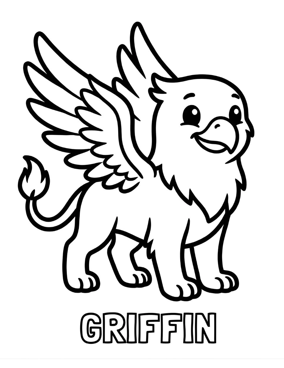 Cute Mythical Griffin Coloring Page for Kids | Printable Safari Fairy Tale Activity