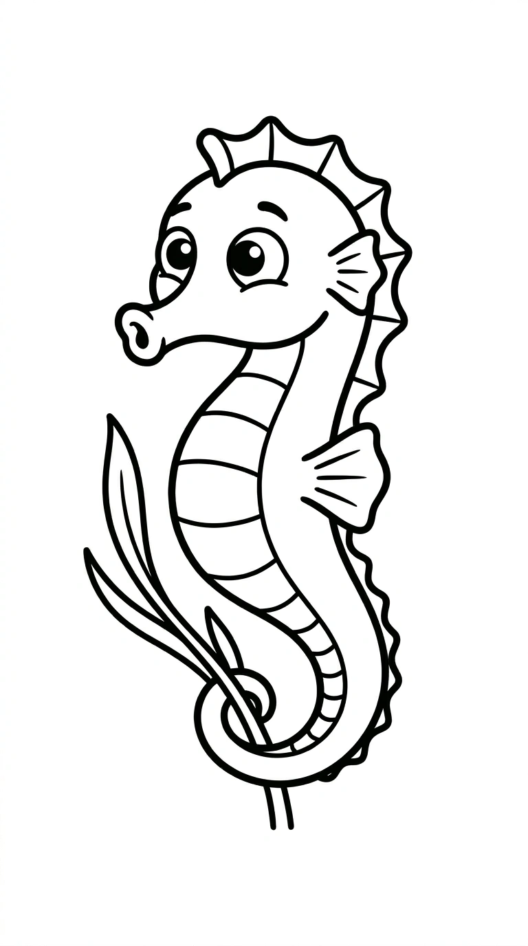 Cute Seahorse Coloring Page for Kids - Free Ocean Animal Art