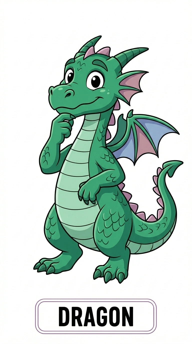 Dragon Fairytale Character Flashcard for Kids - Fun Magical Art
