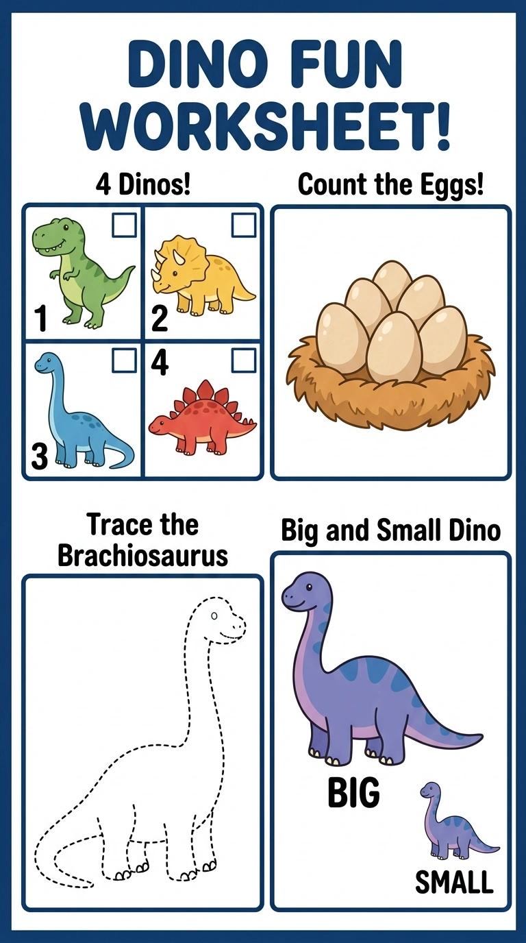 Free Dinosaur Fun Worksheet for Kindergarten