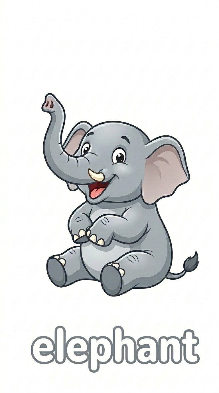 Free Printable Elephant Flashcard for Kids | Safari Animal Spelling