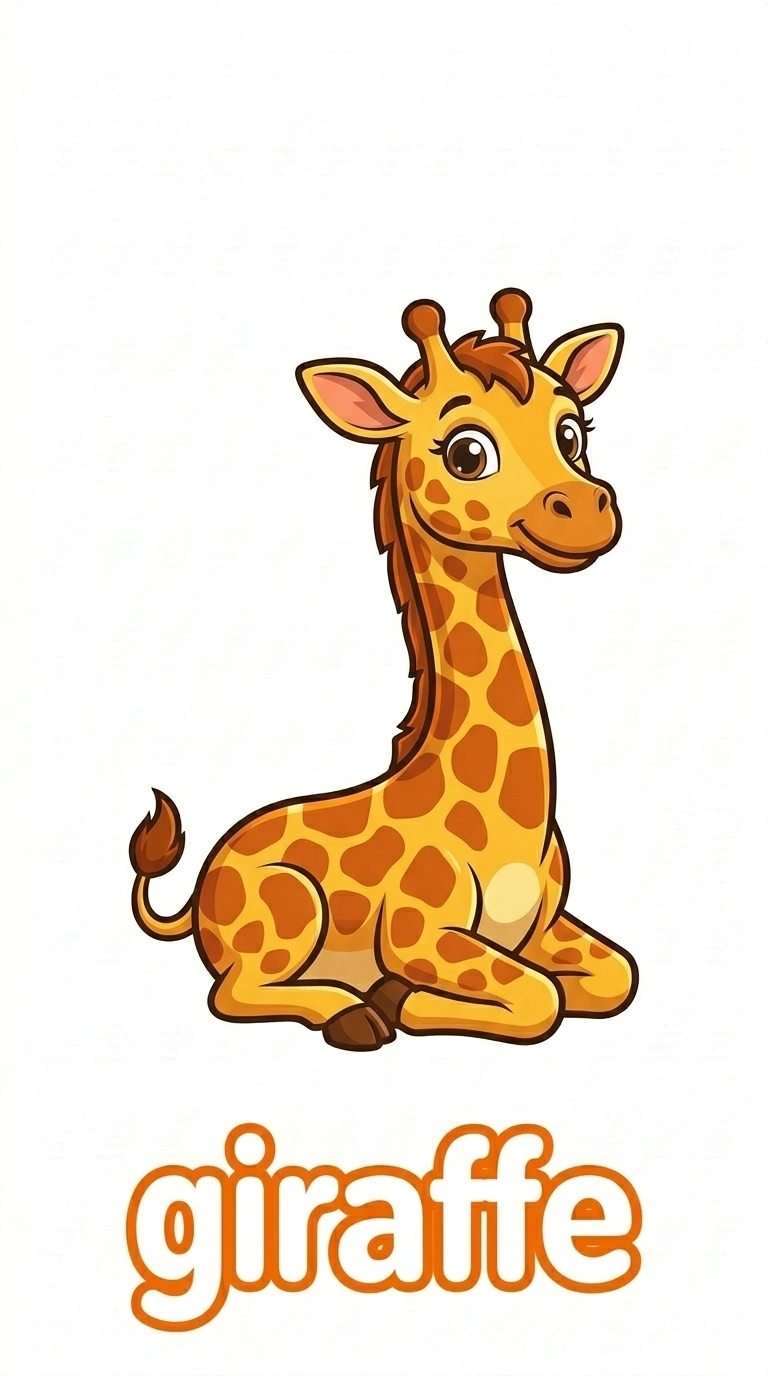 Free Printable Giraffe Flashcard for Kids | Safari Animal Spelling