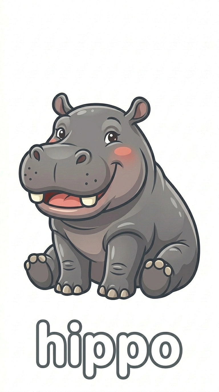 Free Printable Hippo Flashcard for Kids | Safari Animal Spelling