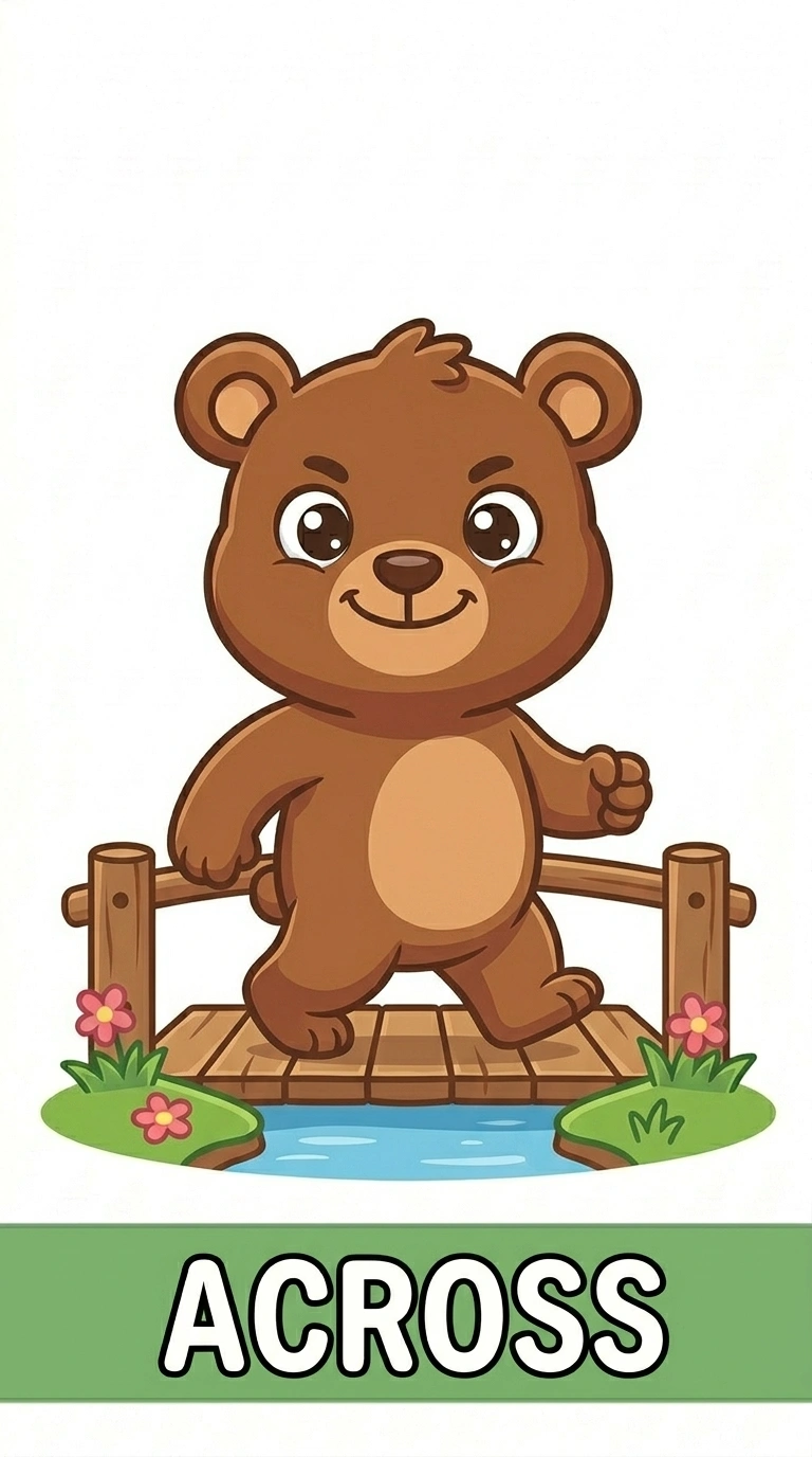 Free Printable Preposition ACROSS Flashcard | Benny the Bear Series