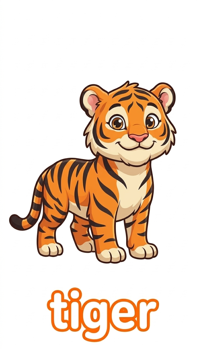 Free Printable Tiger Flashcard for Kids | Safari Animal Spelling
