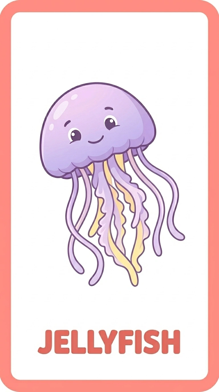 Friendly Purple Jellyfish — Free Ocean Flashcard
