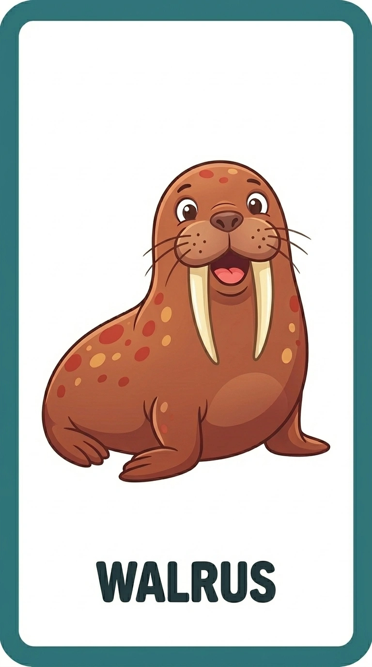 Friendly Walrus Flashcard — Free Ocean Animal Learning