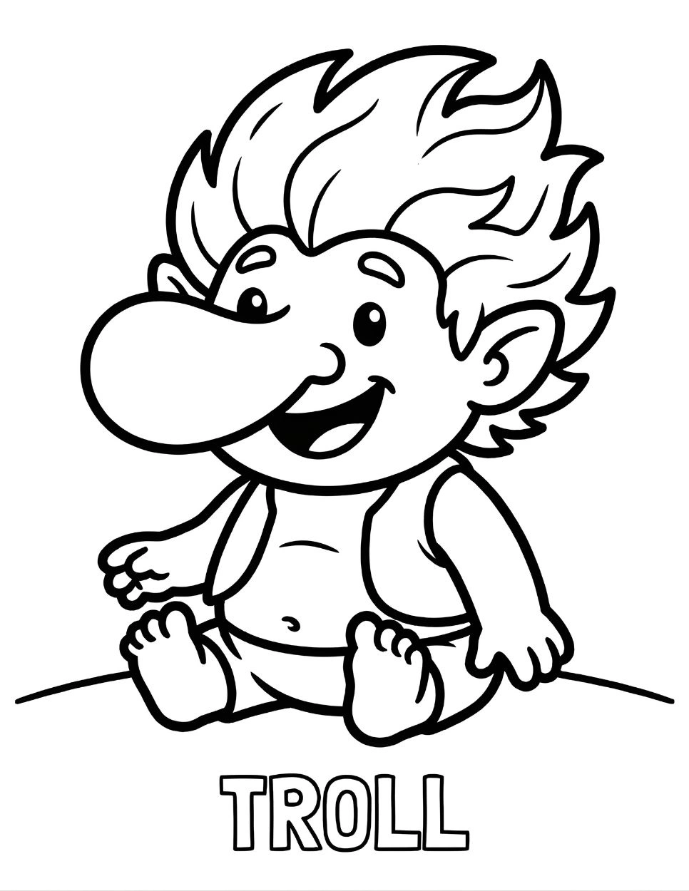 Funny Cute Troll Coloring Page for Kids | Printable Fairy Tale Activity Sheet