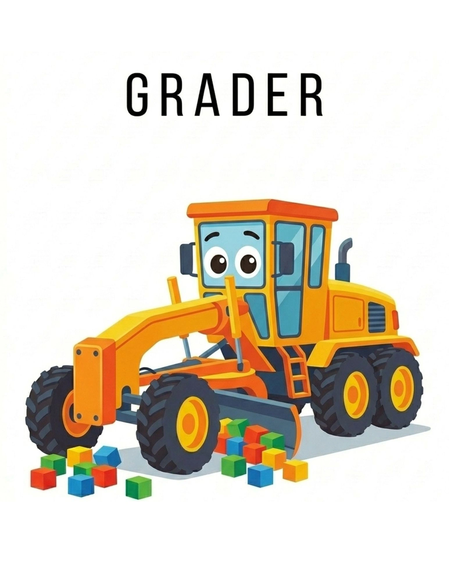 Grader Construction Vehicle for Kids - Road Leveling Machine Card