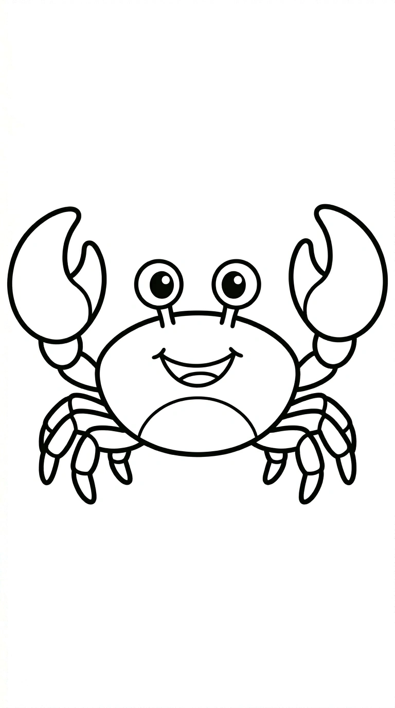 Happy Crab Coloring Page for Kids - Free Beach Ocean Animal Art