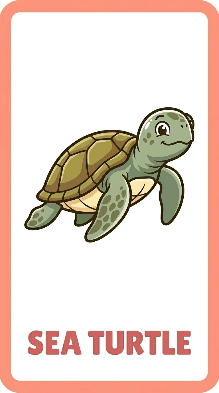 Happy Sea Turtle Flashcard — Free Ocean Life Printable