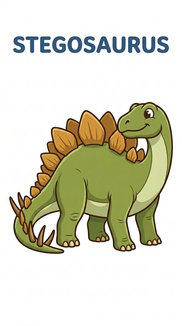 Happy Stegosaurus Flashcard — Free Dino Learning Card