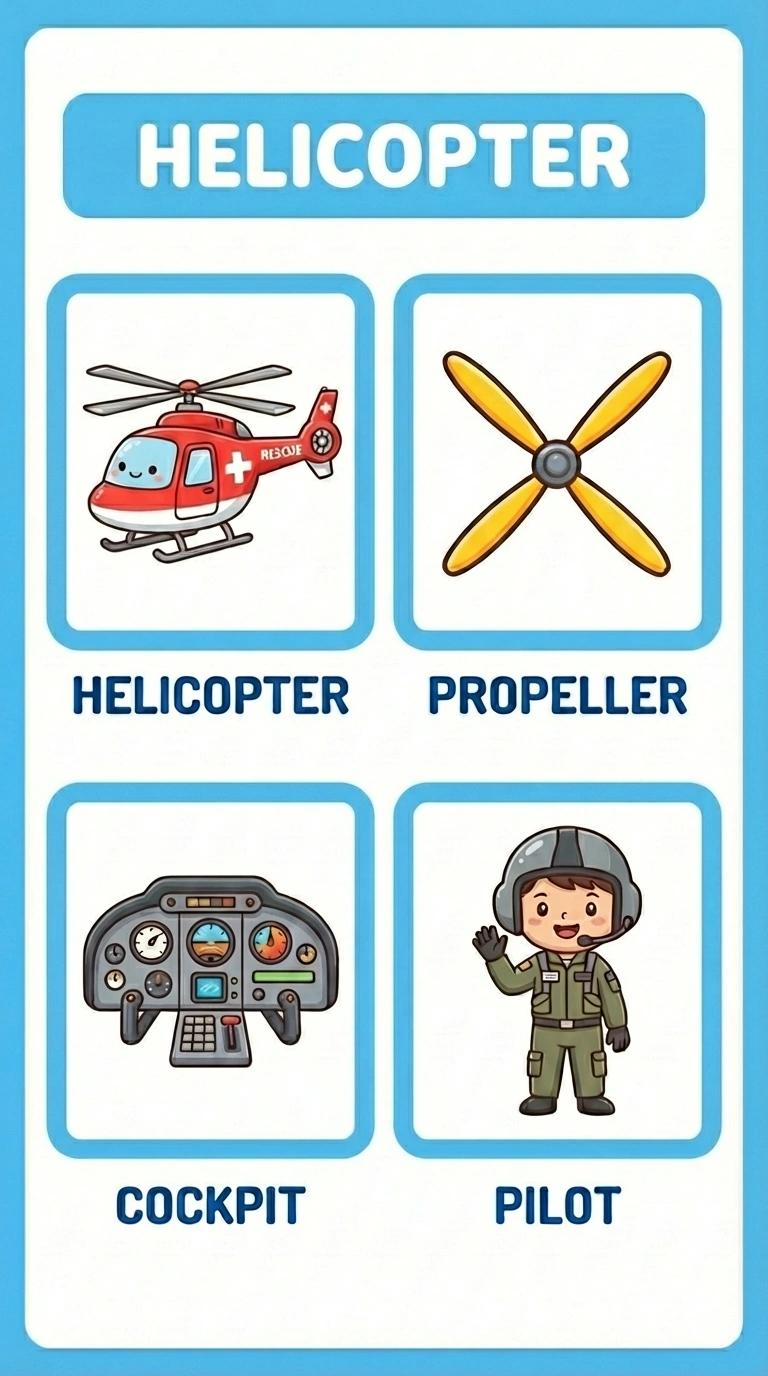 Helicopter Flashcard for Kids - Fun Rescue Vehicles Learning
