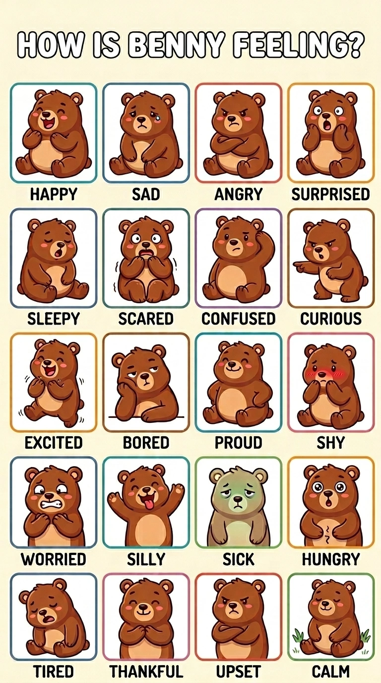 How Is Benny Feeling? Emotions Poster for Kids | Printable Bear Chart