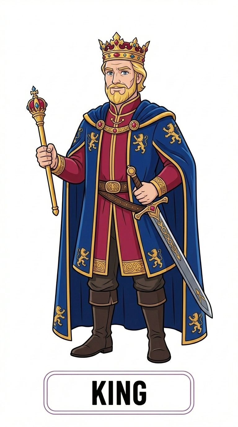 King Fairytale Character Flashcard for Kids - Royal Storybook Art