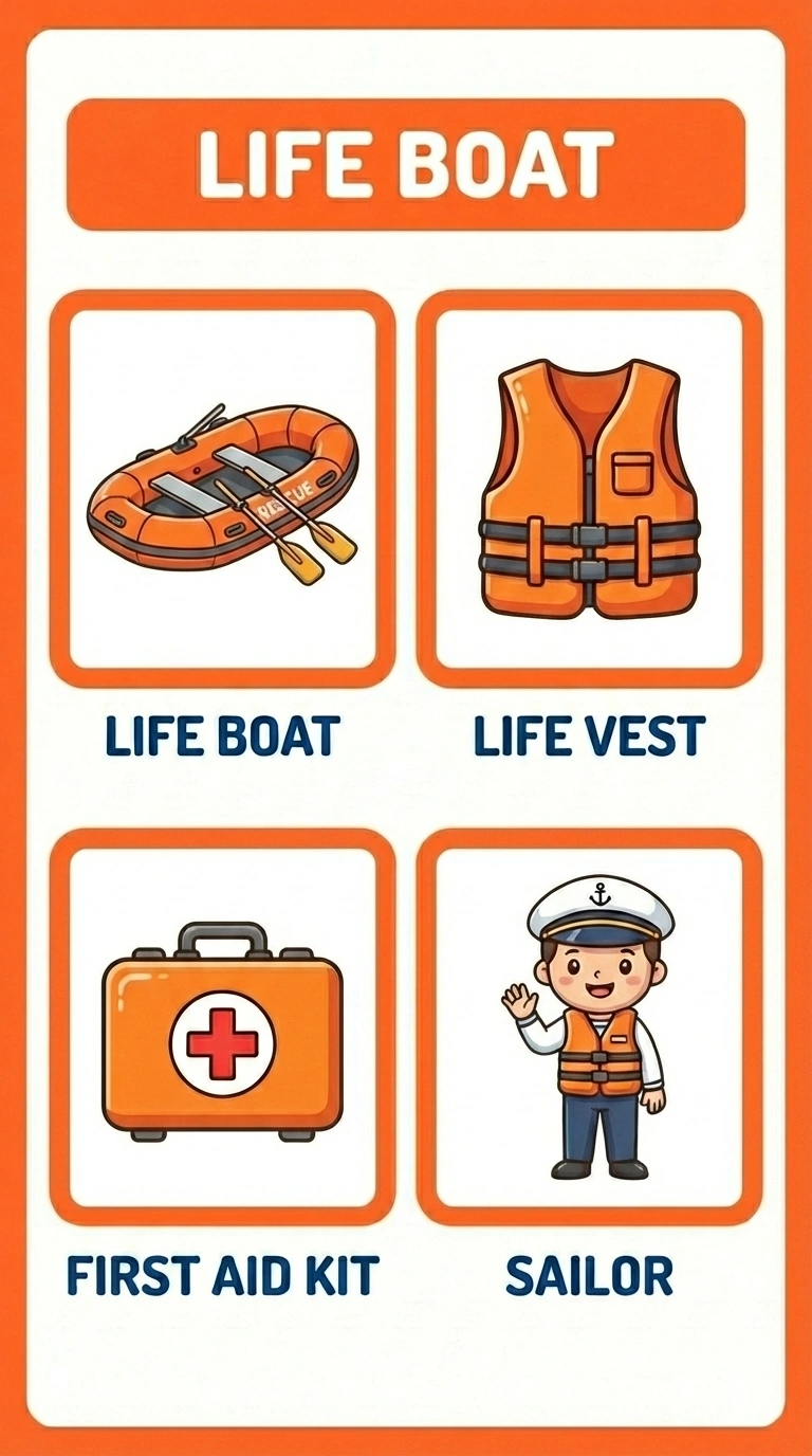 Life Boat Flashcard for Kids - Fun Rescue Water Vehicles Learning