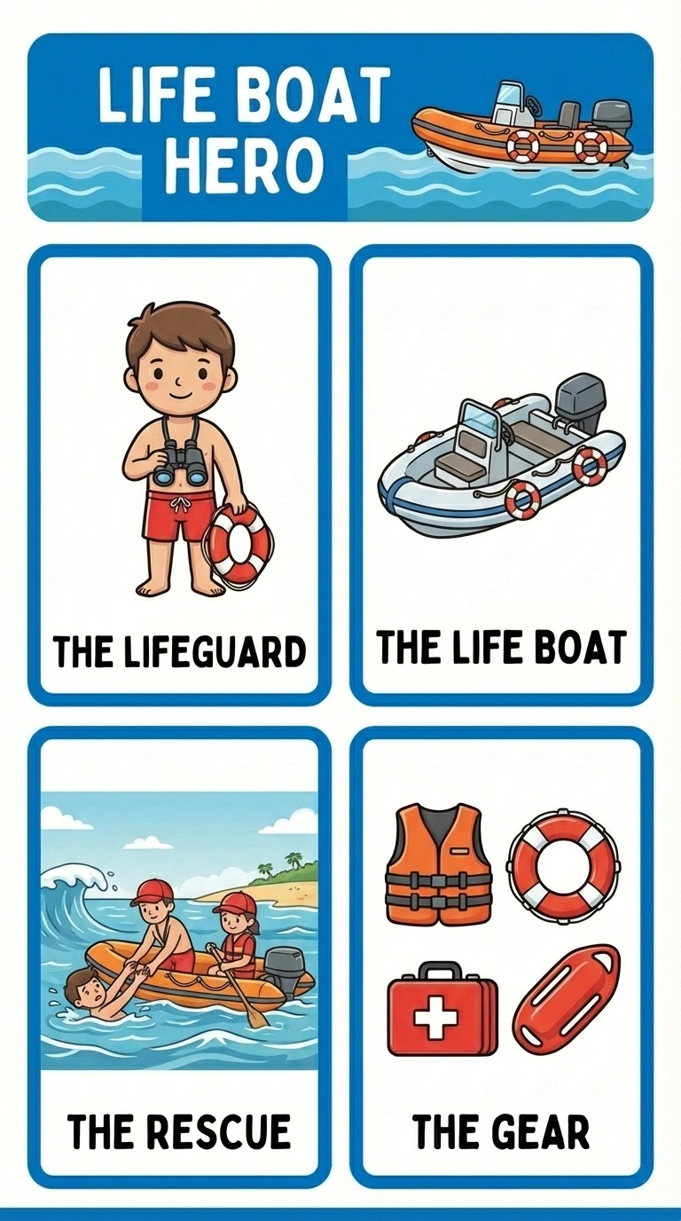 Life Boat Hero Flashcard for Kids - Fun Water Rescue Learning