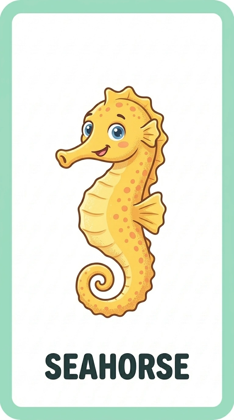 Little Seahorse Flashcard — Free Ocean Learning