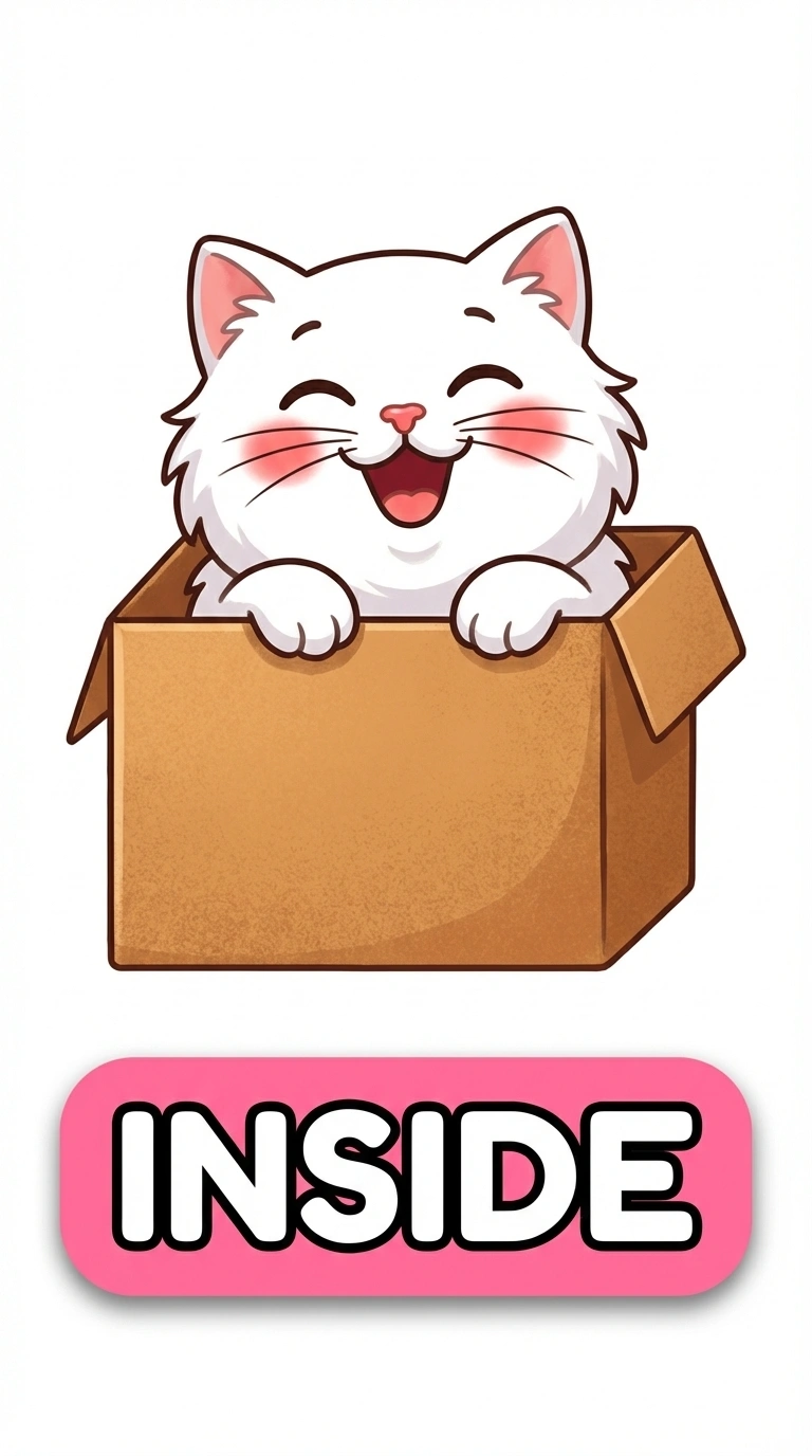 Miss Momo Inside the Box Preposition Flashcard