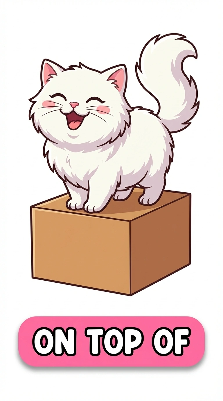 Miss Momo On Top Of the Box Preposition Flashcard