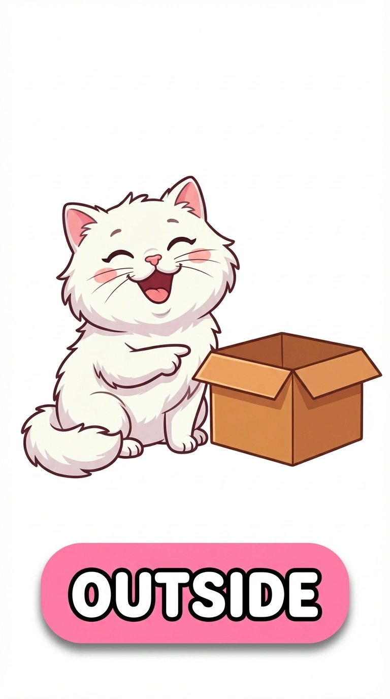 Miss Momo Outside the Box Preposition Flashcard