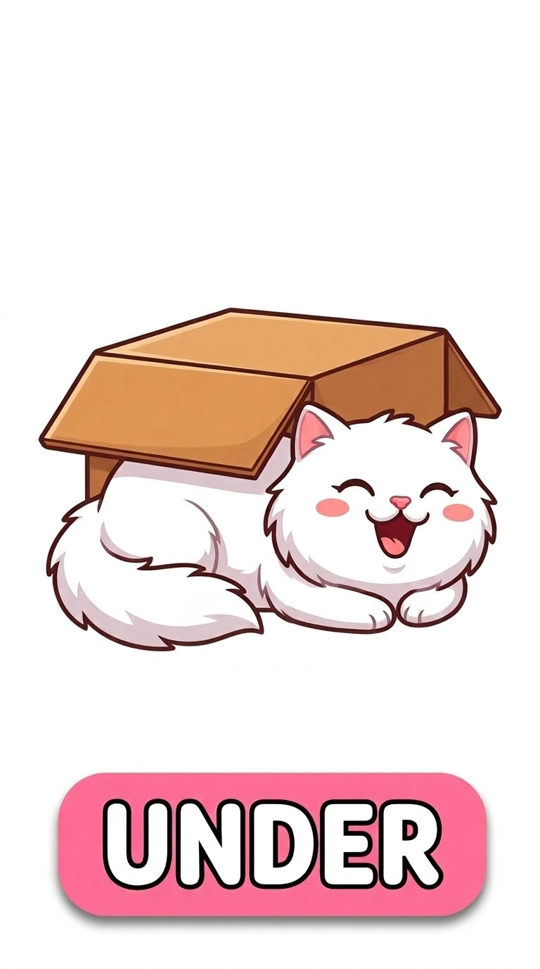 Miss Momo Under the Box Preposition Flashcard