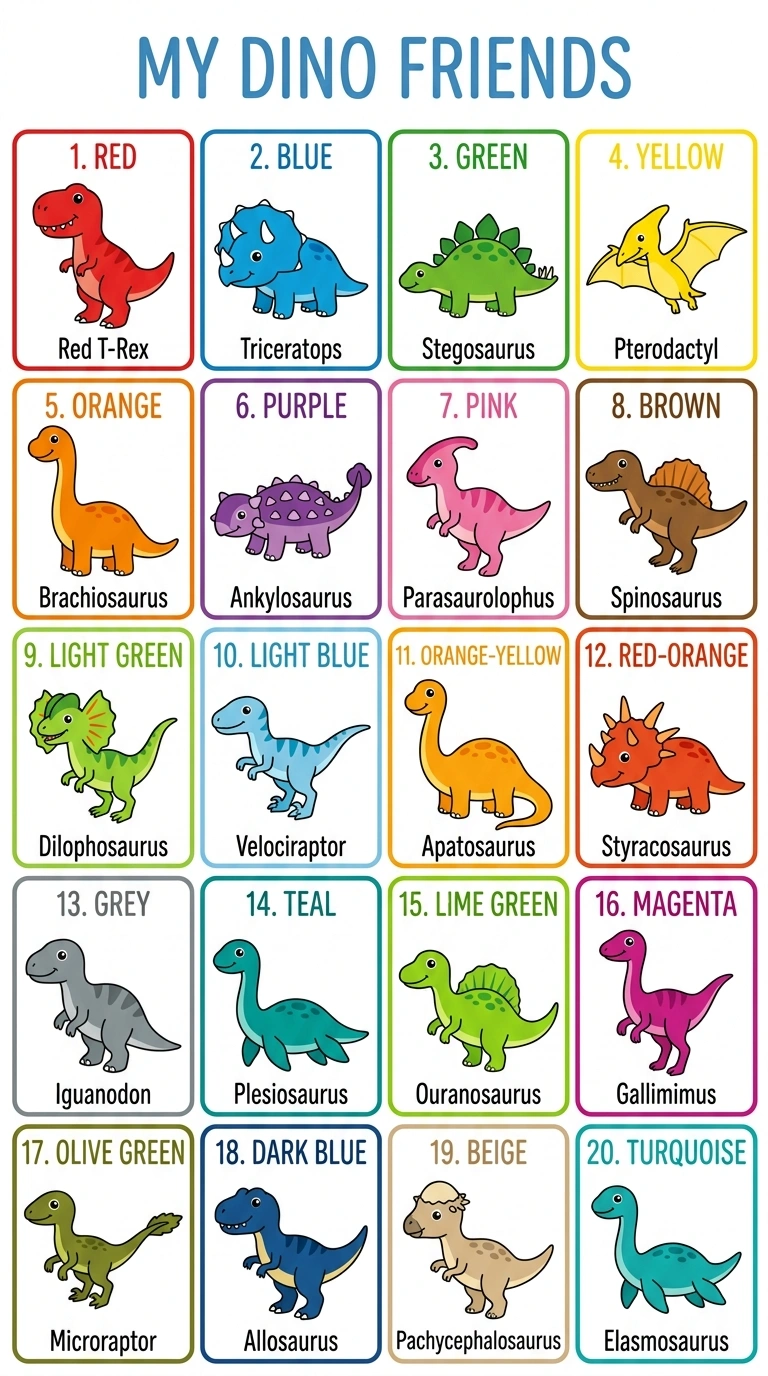 My Dino Friends — Free Colors and Numbers 1-20 Printable Poster