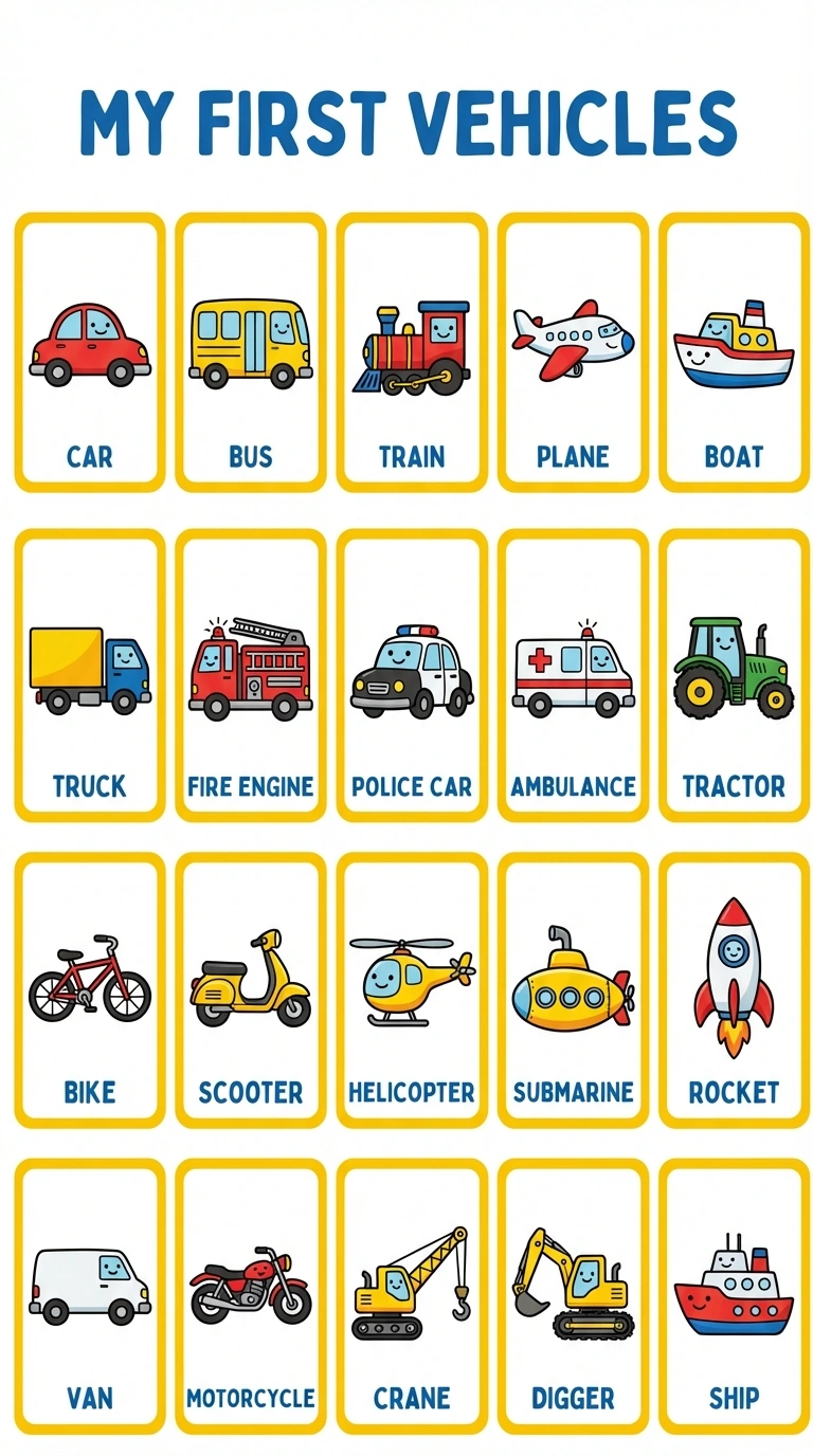 My First Vehicles Poster for Kids - Educational Transport Learning Chart