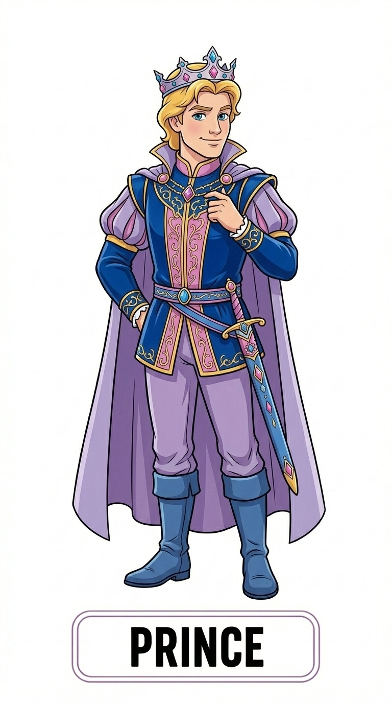 Prince Fairytale Character Flashcard for Kids - Brave Royal Hero Art