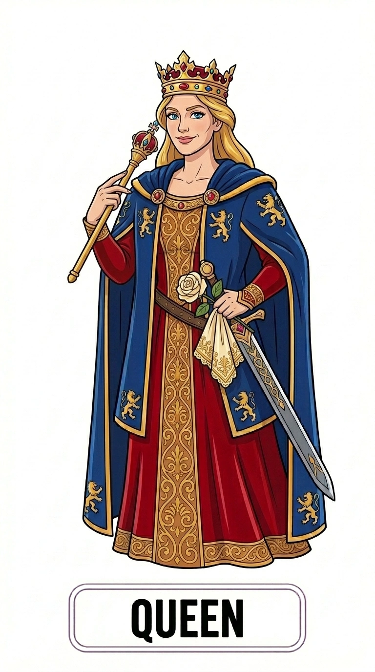 Queen Fairytale Character Flashcard for Kids - Royal Storybook Art