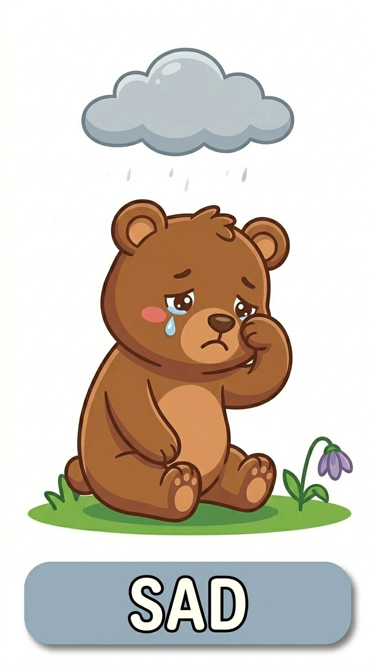 Sad Benny Bear Emotion Flashcard for Kids | Printable Feelings Activity