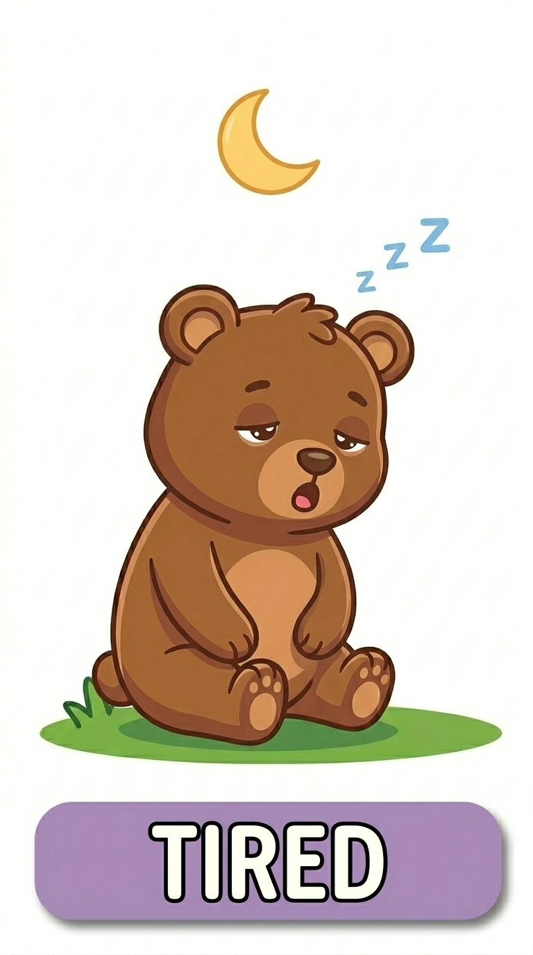 Tired Benny Bear Emotion Flashcard for Kids | Printable Feelings Activity