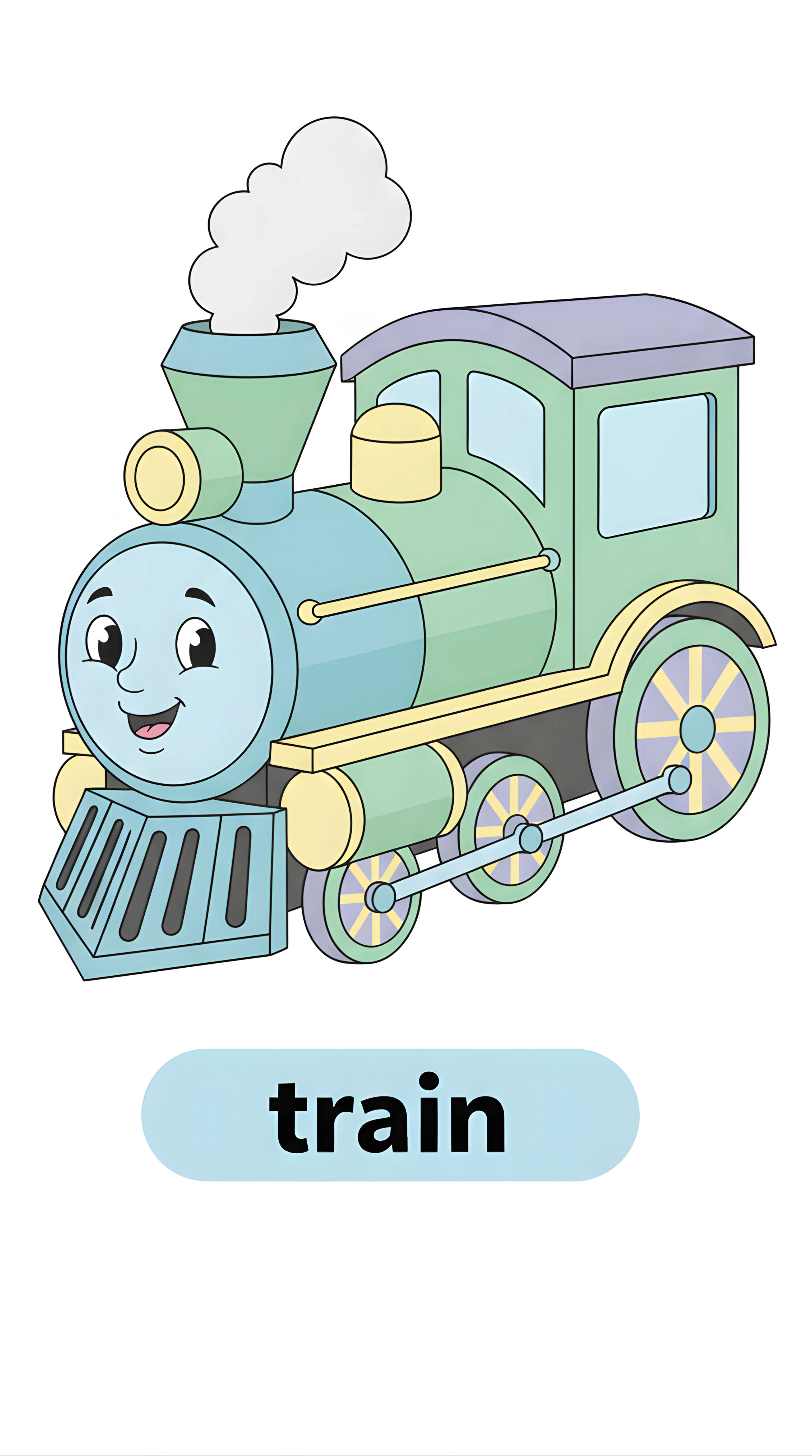 Train Flashcard for Kids - Fun Steam Engine Learning Art