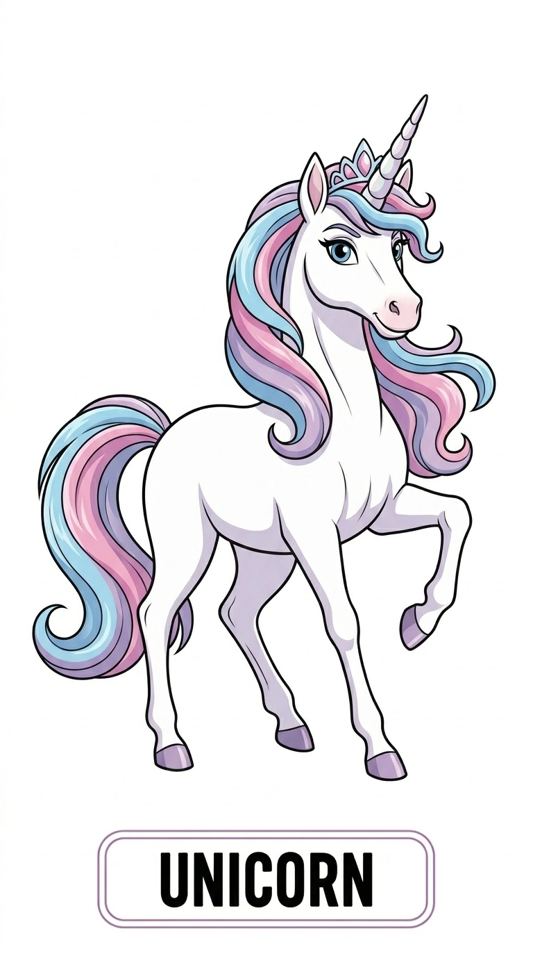 Unicorn Fairytale Character Flashcard for Kids - Magical Creature Art