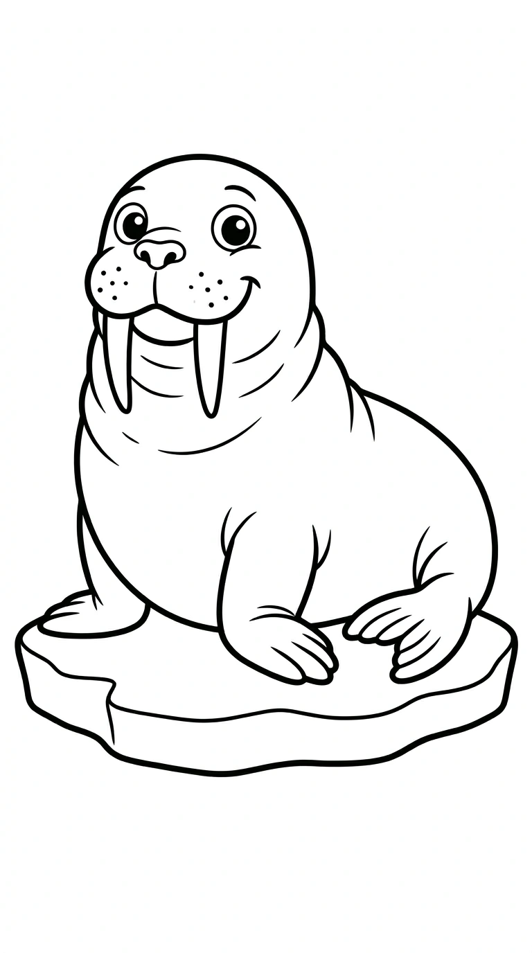 Walrus Coloring Page for Kids - Printable Arctic Ocean Sea Life Art