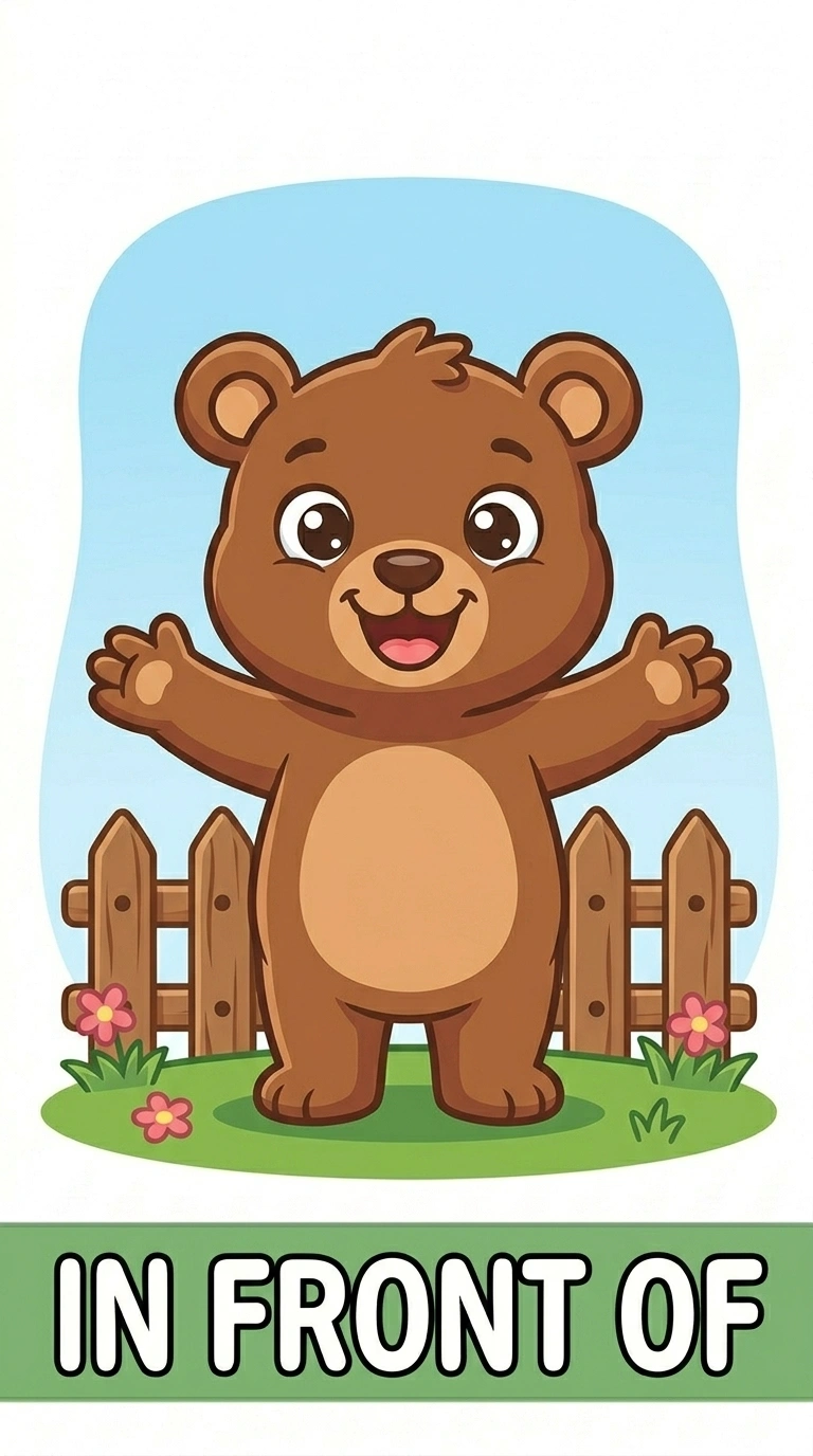 Where is Benny? In Front Of Preposition Flashcard