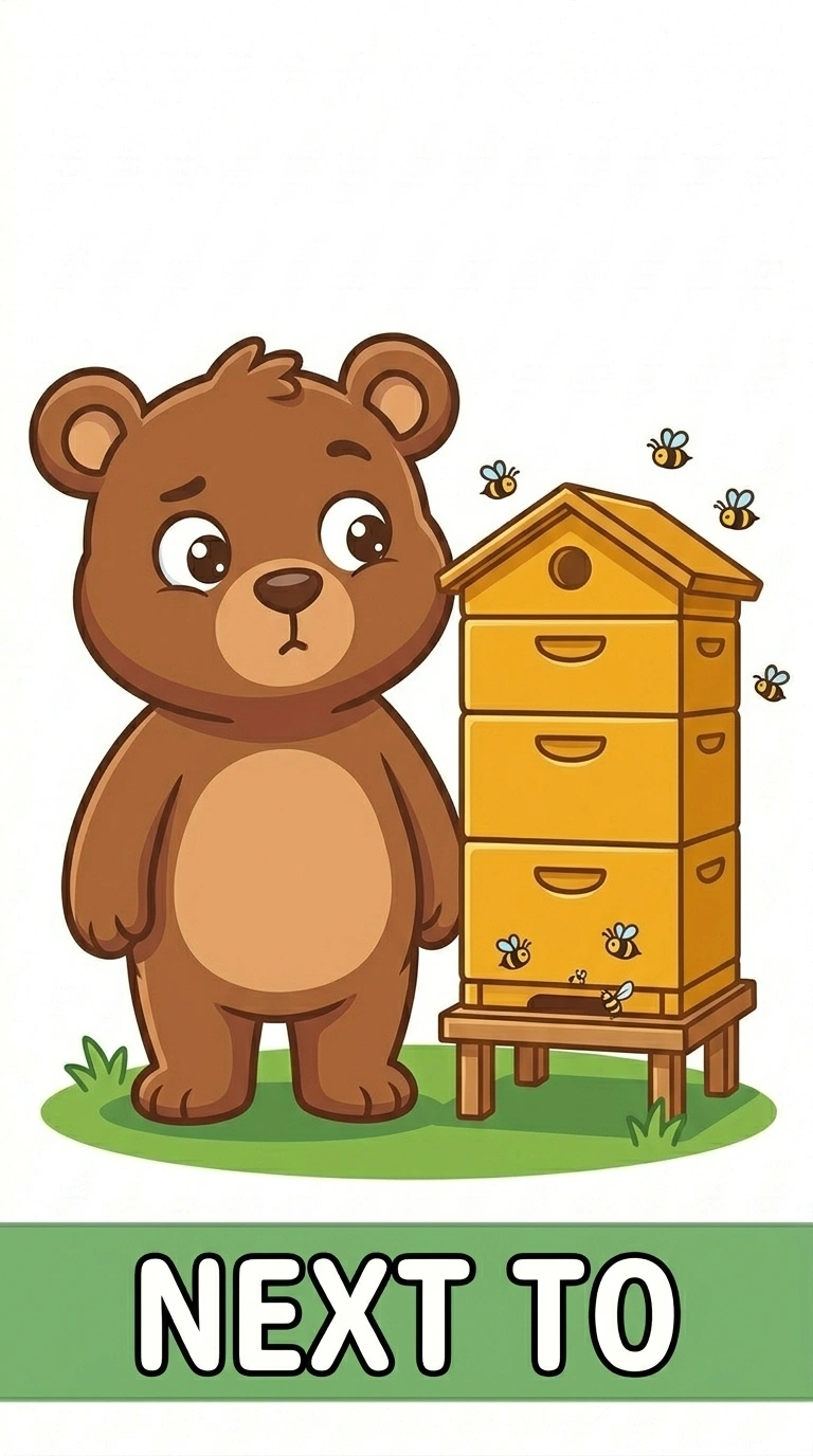 Where is Benny? Preposition NEXT TO Flashcard | Character Series