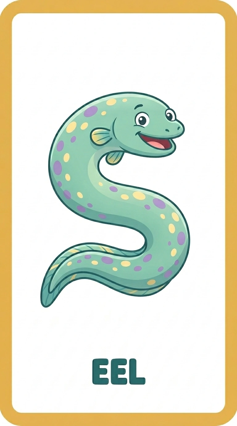 Wiggling Eel Flashcard — Free Printable Ocean Learning Card